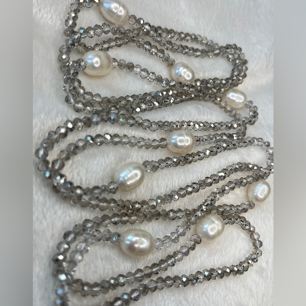 Genuine Baroque Pearls Smokey quartz necklace Long MOB Formal 60” - Picture 3 of 4